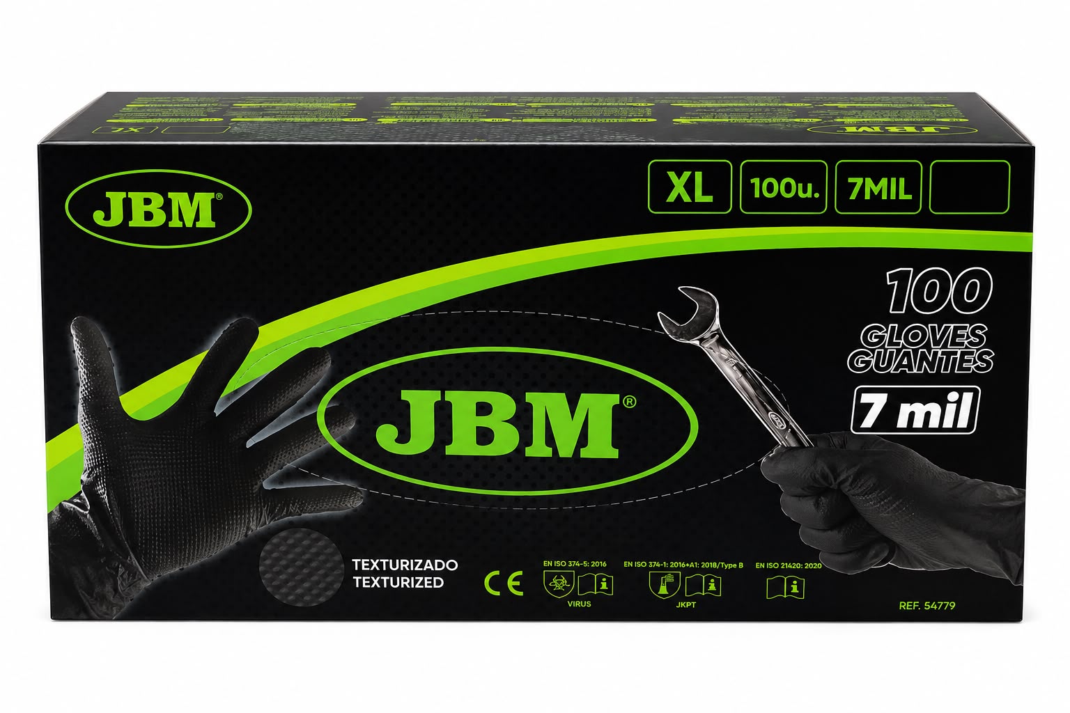 Guantes JBM de nitrilo negro texturizado talla XL caja de 100 unidades 7 mil